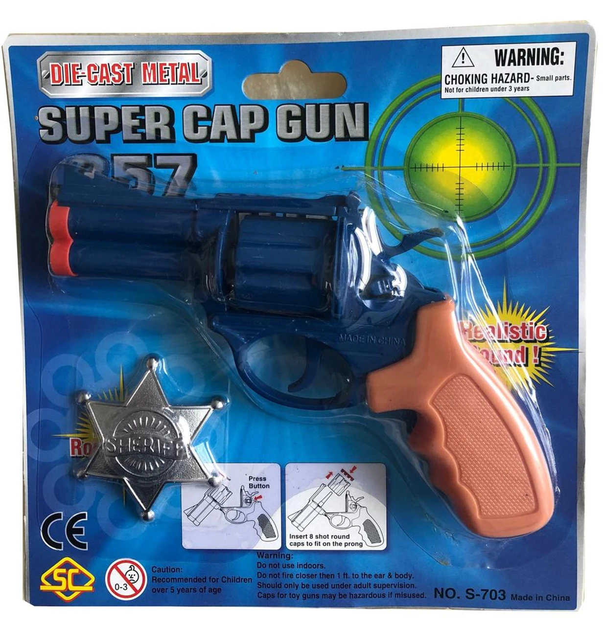 Cap Gun 8 Shot Diecast .357 Magnum Pistol With Sheriff Badge 3 Cap Gun 8 Shot Diecast .357 Magnum Pistol With Sheriff Badge