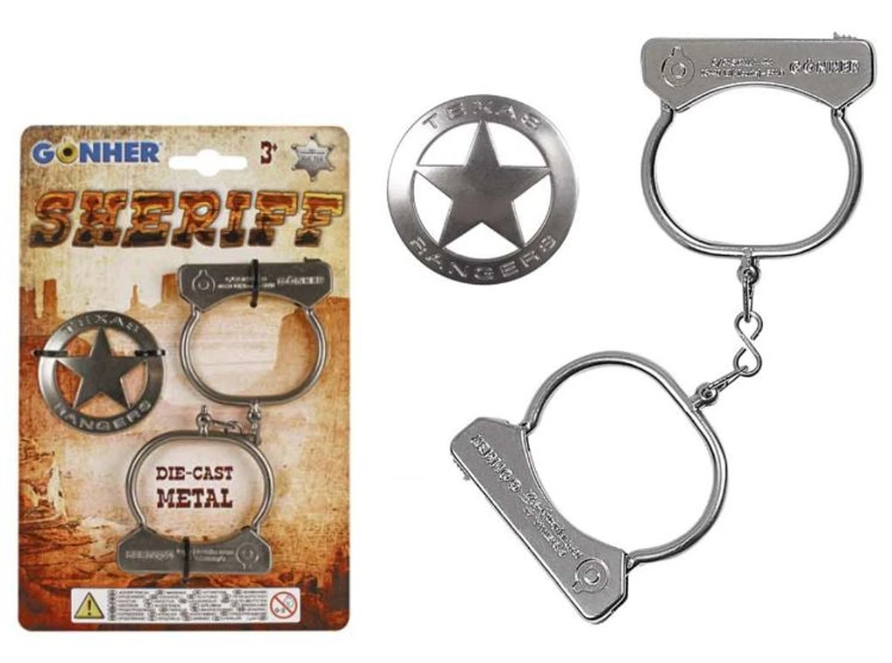 Sheriff Metal Hand Cuffs And Badge 3 Sheriff Metal Hand Cuffs And Badge