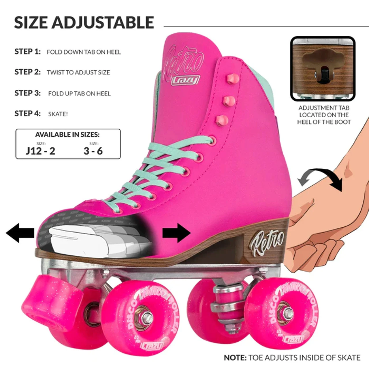 Retro Roller Skates Pink (Eu42) Mens 9/ Ladies10 4 Retro Roller Skates Pink (Eu42) Mens 9/ Ladies10 - Image 2